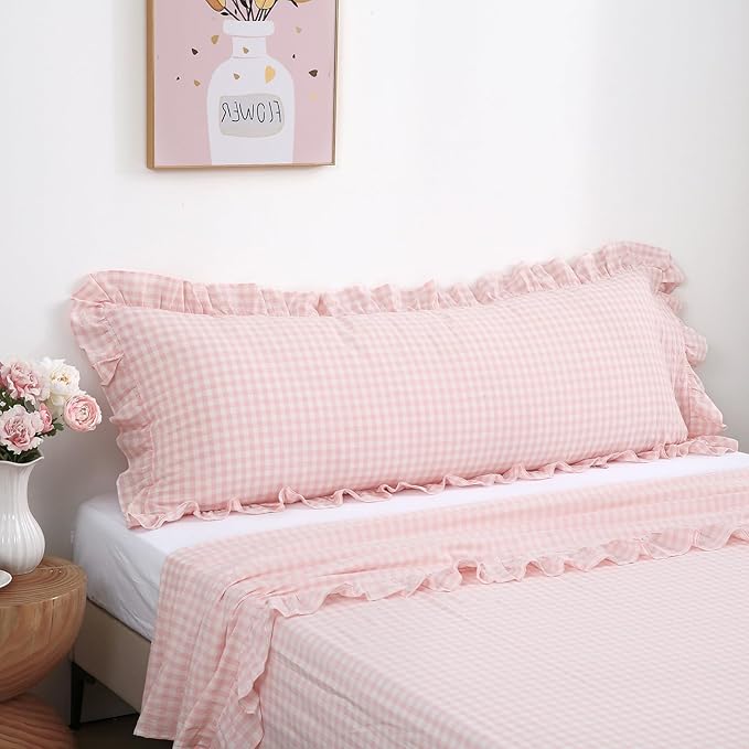Blush White Plaid Body Pillow Cover by KMASANIJI