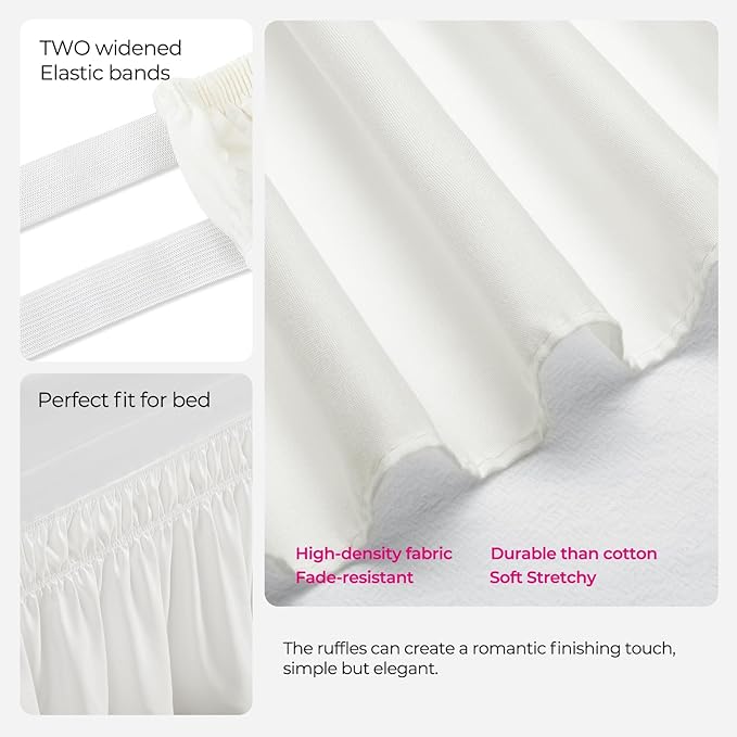 RIMELA Dorm Bed Skirt Twin XL 36 Inch Drop, Warm White Bedskirt Solid Silky - Image 7