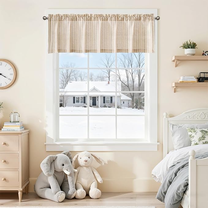 jinchan Valance Curtain Linen Textured Striped Window Curtain - Image 5