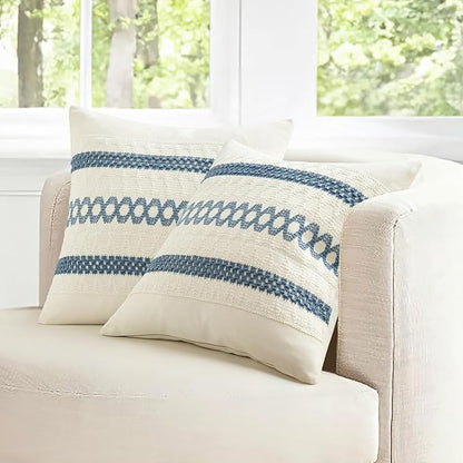 MIULEE Set of 2 Coastal Blue Boho Decorative Pillow Covers 20x20 Inch Farmhouse - Image 7