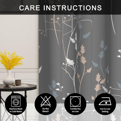 gray leaves blackout curtains 63 inch length, room showing dimensions