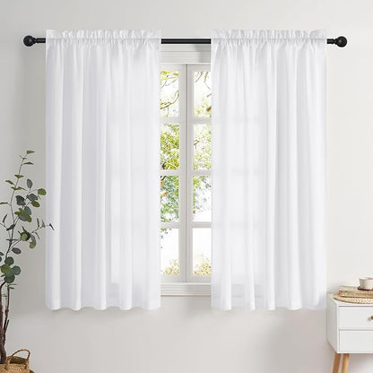 NICETOWN Pure White Privacy Sheer Curtains 52 x 72 Inches 2 Panels, by NICETOWN