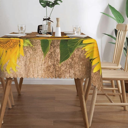 Yellow Sunflower Tablecloth Country Style Sunflowers on The Old Wooden Table - Image 4