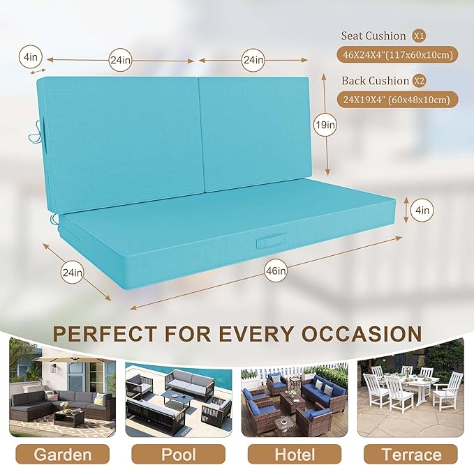 Outdoor Loveseat Cushion Set 46 x 26 Inch, Waterproof & Fade-Resistant Deep - Image 2