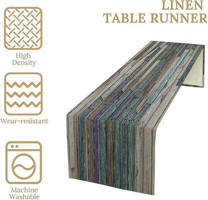 Rustic Table Runner Blue Grey Grunge Wood Planks Barn House Door Nails Country - Image 7