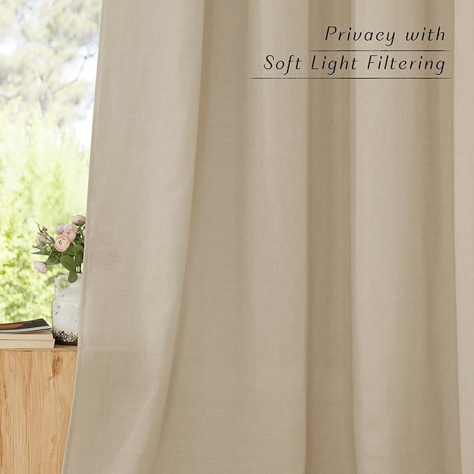 NICETOWN Linen Flax Semi Sheer Curtains 92" Length, Grommet Window Treatments - Image 5