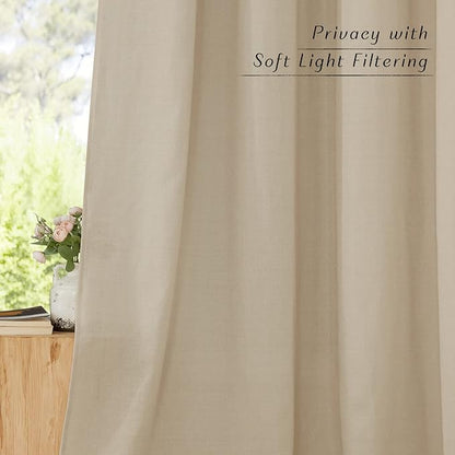 NICETOWN Linen Flax Semi Sheer Curtains 94" Length, Grommet Window Treatments - Image 5