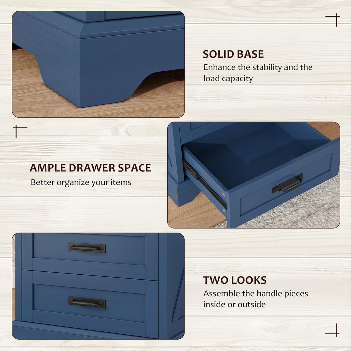 whalefall 3 drawers farmhouse nightstand with charging station, package contents