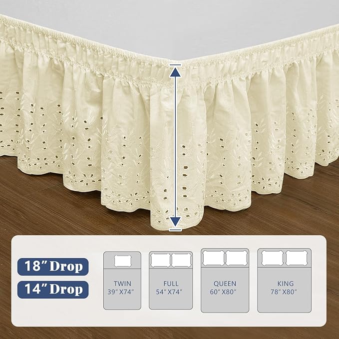 Full Bed Skirt, Wrap-Around Elastic Ruffled Eyelet Bed Skirt Full Size Dust - Image 2