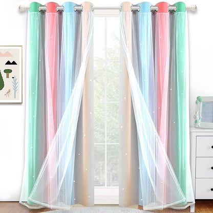 Kinryb Nursery/Kids/Girls Room Star Cut Out Blackout Rainbow Curtain by Kinryb