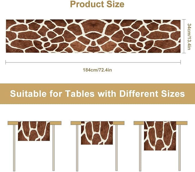 Giraffe Skin Print Table Runner Kids Wild Animals FurRustic Farmhouse Brown - Image 2