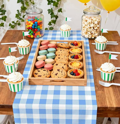 12 Pcs Light Blue and White Checkered Table Runner Plastic 14 x 108 Disposable - Image 5