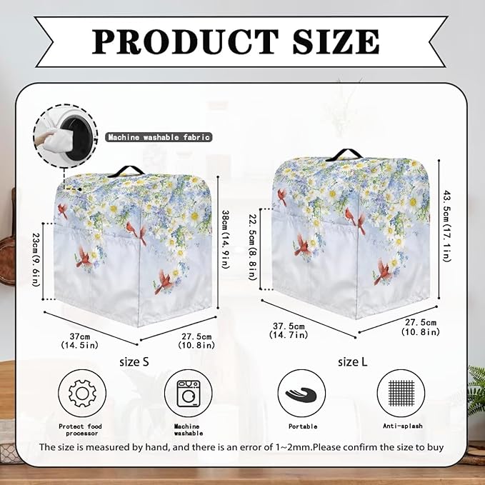 Cardinal Bird with Flower Mixer Dust Covers 6-8 Quart Stand Mixer Covers - Image 6