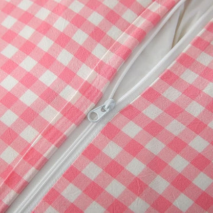 2 Pack Vintage Light Pink Plaid Ruffle Throw Pillow Covers, Washed Cotton - Image 4