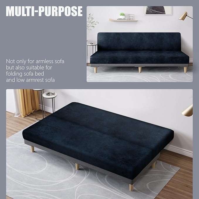 molasofa Leather Like Stretch Futon Slipcover Armless Futon Bed Sofa Cover - Image 5