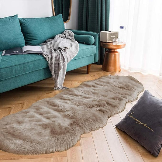 Latepis Runner Faux Fur Rug Camel Beige 2x6 Rugs Fluffy Furry Washable by Latepis