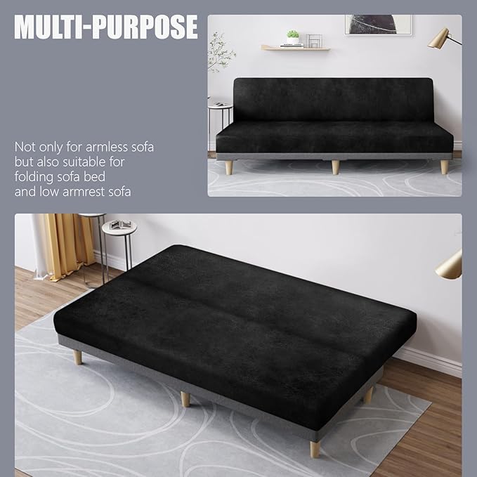 molasofa Leather Like Stretch Futon Slipcover Armless Futon Bed Sofa Cover - Image 5