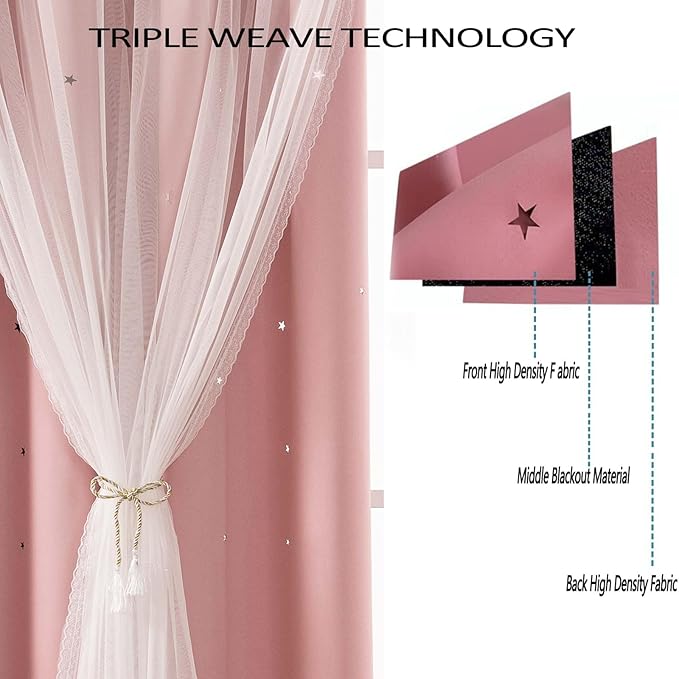 Light Pink Curtains for Girls Bedroom Solid Window Treatment Set Grommet Top - Image 5