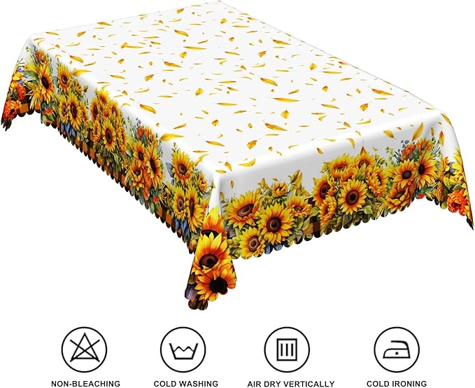 70x120in Sunflower Yellow Floral Tablecloth - Image 6