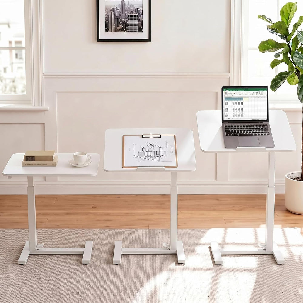 Overbed Bedside Table with Wheels, Foldable Rolling Desk Adjustable Height