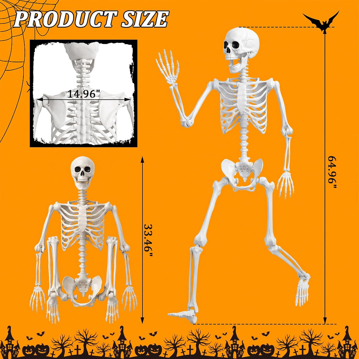 5.4FT/165cm Halloween Life Size Human Skeleton with Full Body Posable Joint