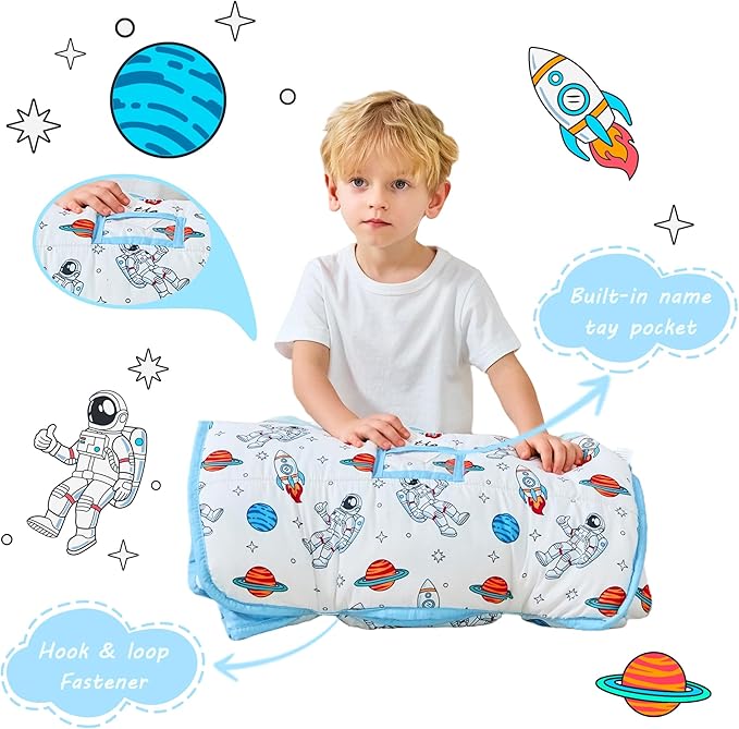 Toddler Nap Mat with Pillow and Blanket, Extra Large Rolled Napping Mats - Image 3