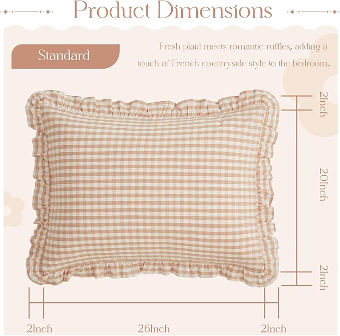 KKJIAF 2 Pcs Plaid Ruffle Pillow Case Standard Size, Cotton Gingham Ruffled - Image 2