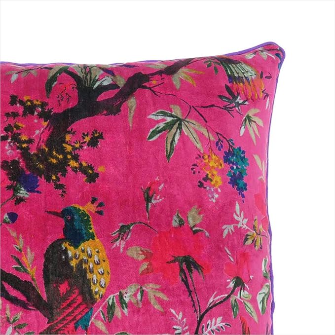 Eyes of India 24x24 inch Burgundy Red Velvet Floral Flower Bird Throw Pillow - Image 6