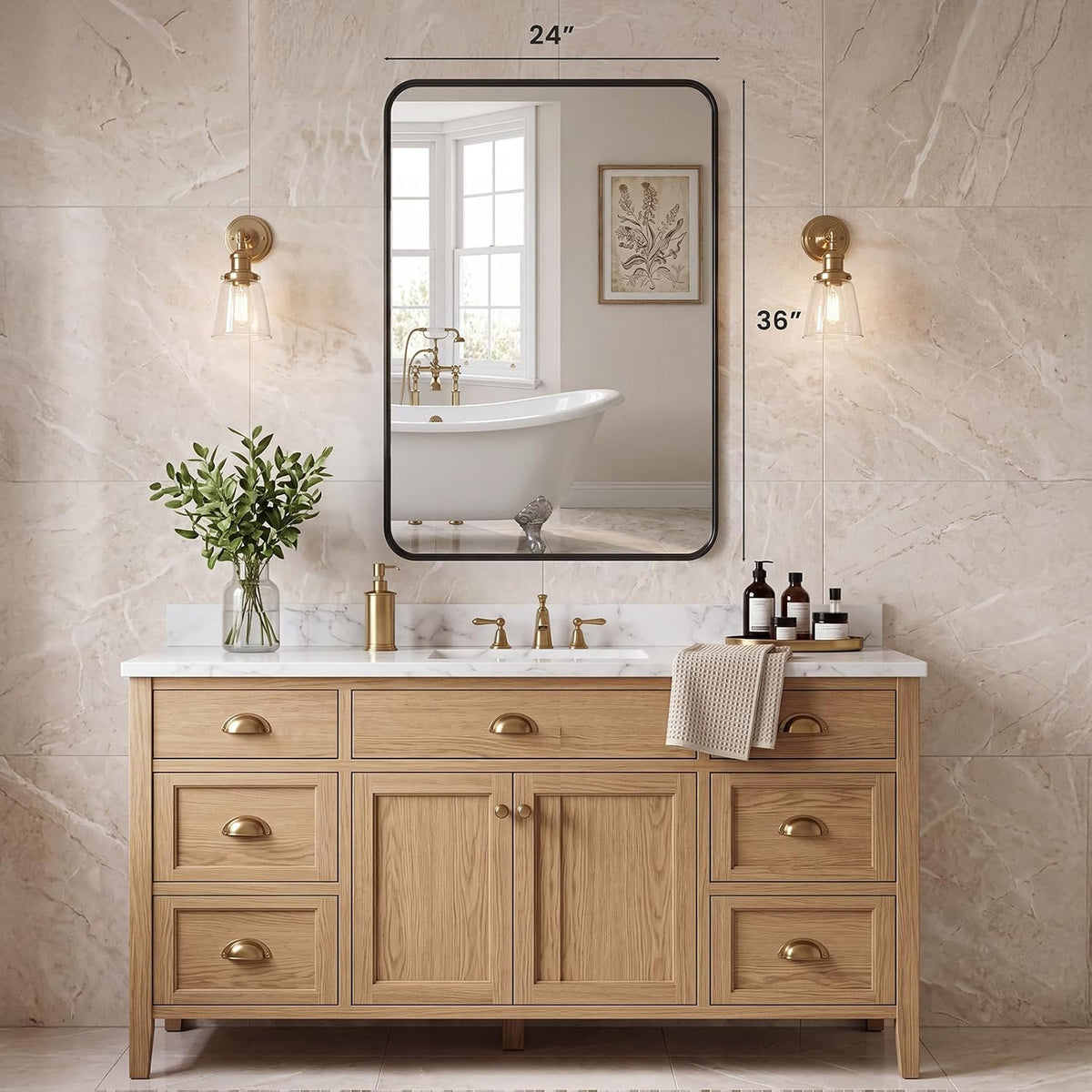 sweetcrispy bathroom wall mirror, 36x24 inch mirror for shown in use