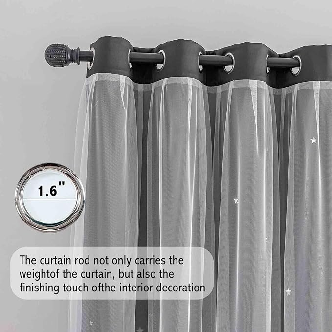 Anytime Romantic Kids Curtain, Hollow-Out Stars Window Curtain Double Layer - Image 3