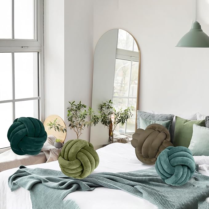 Yerliker 4 Pcs Knot Pillow Ball, 8.7 Inches Soft Home Decorative Round Throw - Image 7