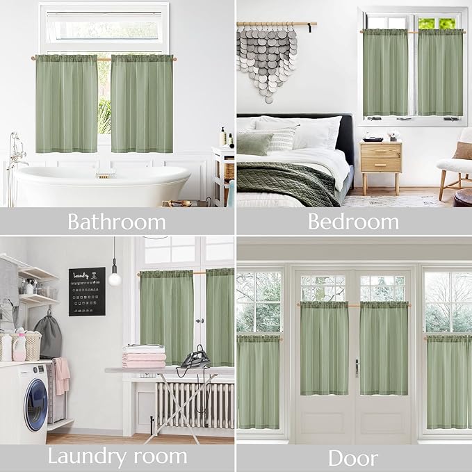 jinchan Nautical Striped Linen Kitchen Curtains 24 Inches Farmhouse Tier Cafe - Image 9
