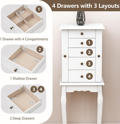 giantex standing jewelry armoire cabinet with 4 drawers, side view