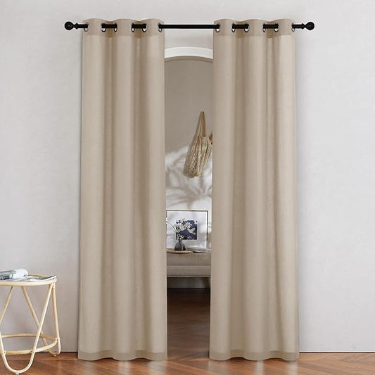 NICETOWN Taupe Linen Doorway Curtains 80 inches Long, Grommet Thick Linen Weave by NICETOWN