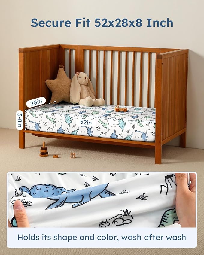 Baby Crib Sheets for Boys Girls, Breathable Soft Microfiber Baby Sheet Green & - Image 3