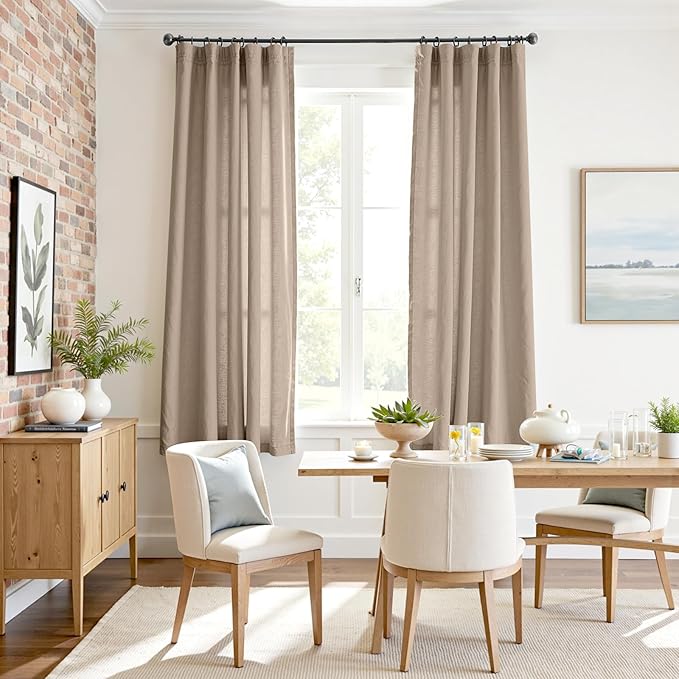 jinchan Taupe Linen Blend Curtains 72 inch Length 2 Panels - Image 3