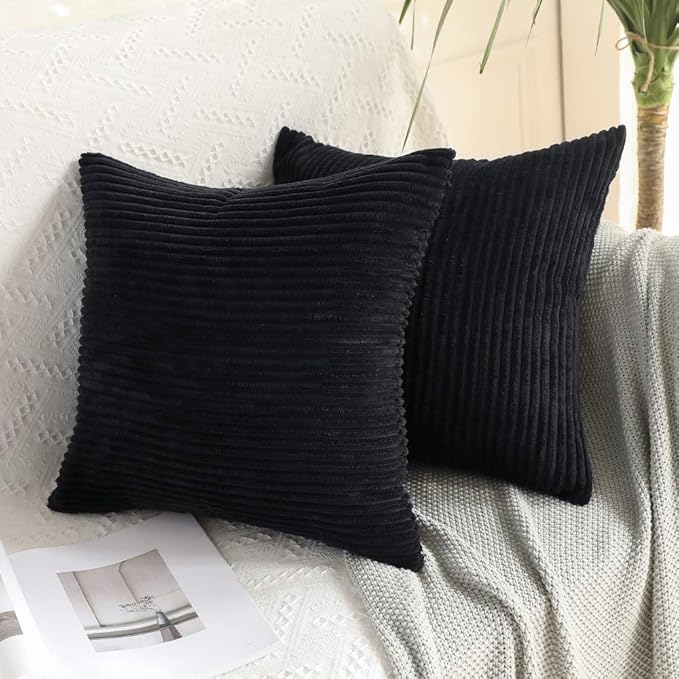 MIULEE Winter 24x24 Pillow Covers Set of 2 Soft Striped Corduroy Euro Pillow by MIULEE
