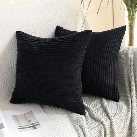 MIULEE Winter 24x24 Pillow Covers Set of 2 Soft Striped Corduroy Euro Pillow by MIULEE