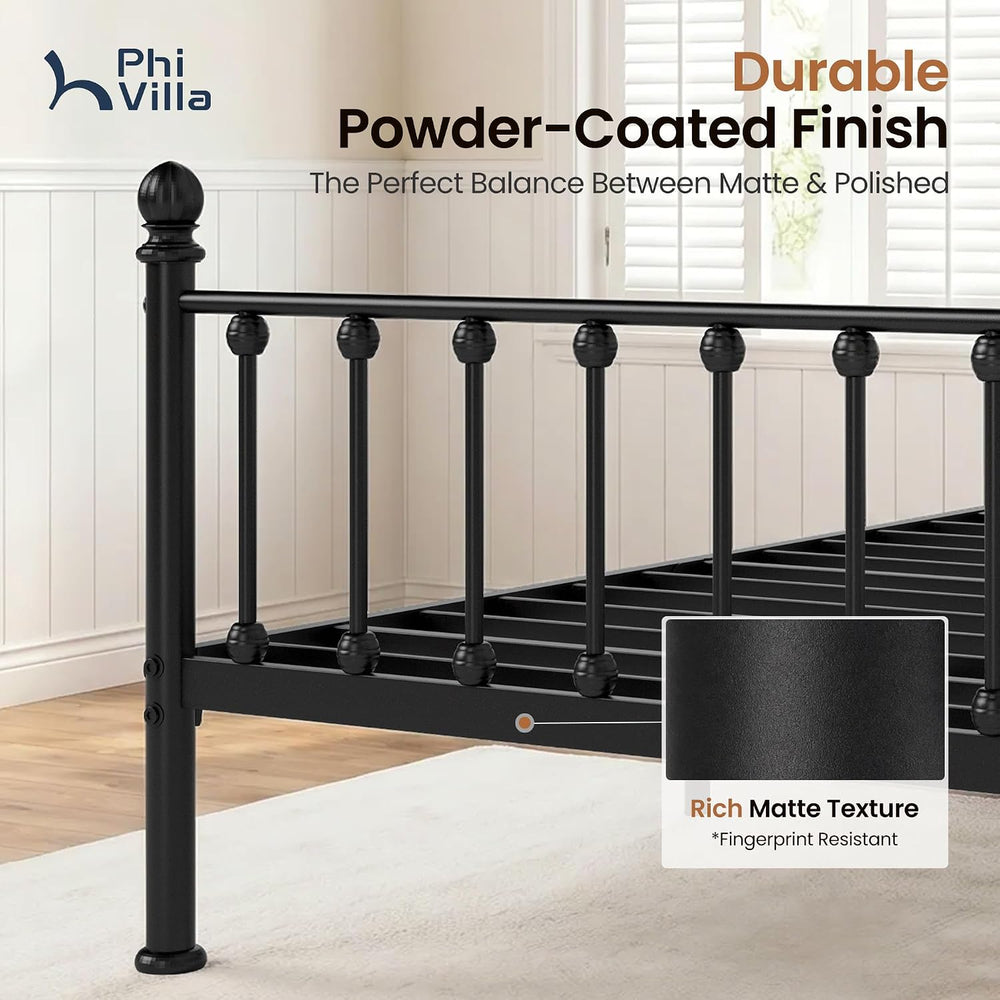 PHI VILLA Twin Size Bed Frame with Headboard and Footboard, Metal Bedframe