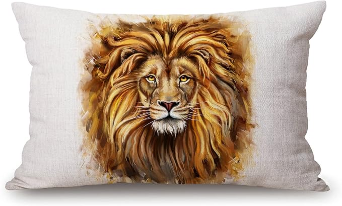 Solekla Lion Head Lumbar Throw Pillow Cover 12x20 Inch Decorative Bedroom by Solekla