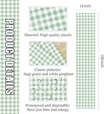 6 Pcs Sage Green and White Checkered Table Runner Plastic 14 x 108 Disposable - Image 3