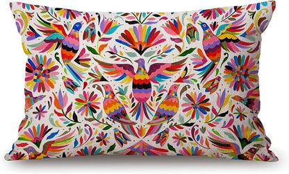 Solekla Mexican Design Colorful Pigeons Pheasant Cotton Linen Throw Lumbar by Solekla