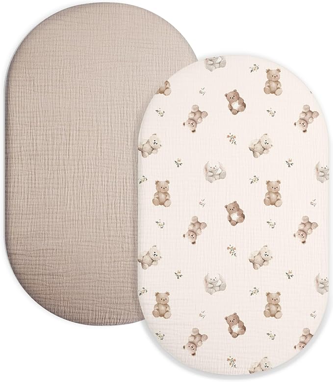 Bassinet Sheet for Baby Boy and Girl 2 Pack, Fitted Sheets for Rectangle by Meowcards