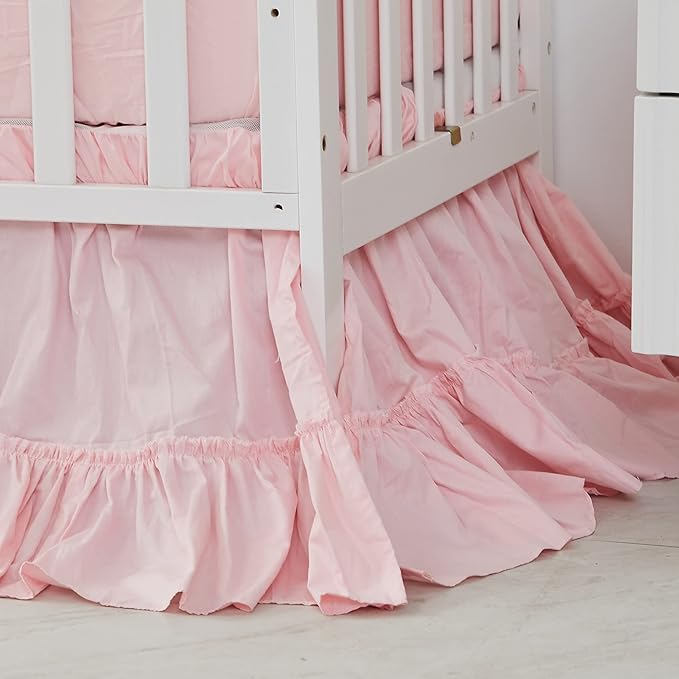 Brandream Crib Bed Skirt for Baby Girls Boys Blush Pink Boho Bohemian Solid - Image 6