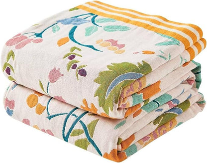 Boho Throw Blanket for Bed, 100% Cotton Soft Rustic Quilt Fall Blanket by XIBLC