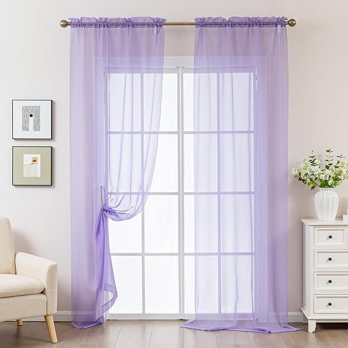 Purple Sheer Curtains 54 Inch Length, Privacy Semi Sheer Curtains - Image 8