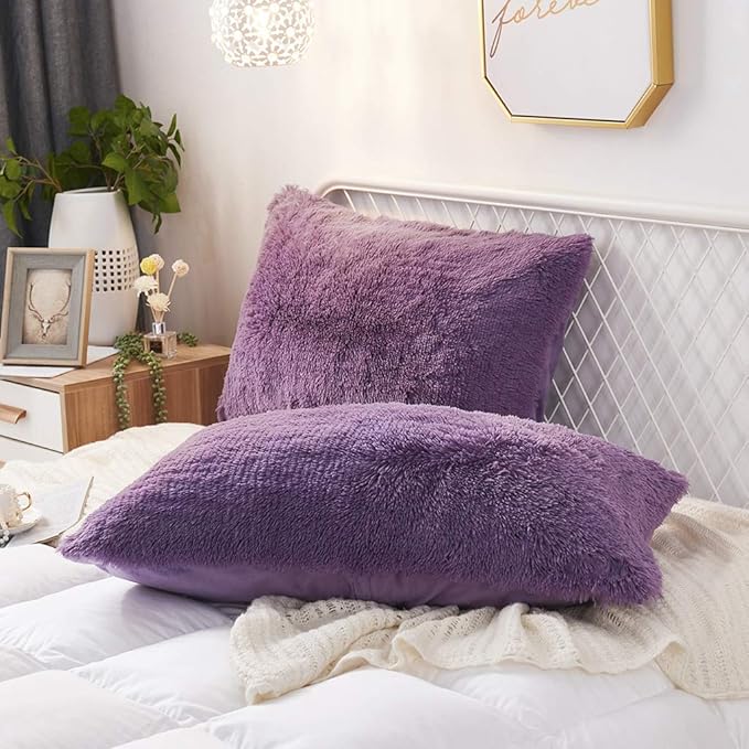 Uhamho Set of 2 Standard Pillowcases Faux Fur Throw Pillow Covers Queen Size by Uhamho