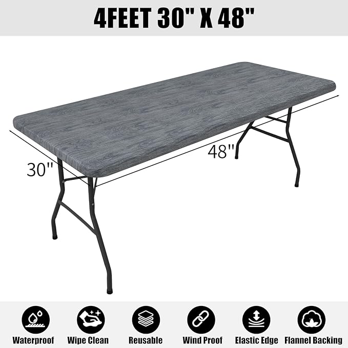 Smiry Rectangle Picnic Tablecloth, Waterproof Elastic Fitted Table Covers - Image 7