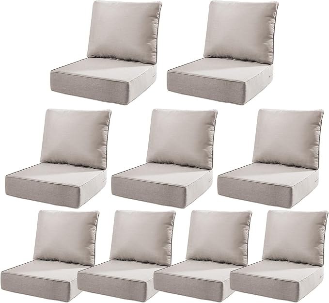 6" Thick Outdoor Cushions 22x24x6, 9-Set Deep Seat Patio Cushions by Pugire