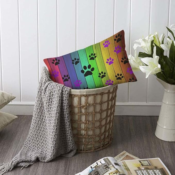 TKS MITLAN Colorful Wood Background Pillow Covers 12 x 20 Inch Cat Paw Print on - Image 6